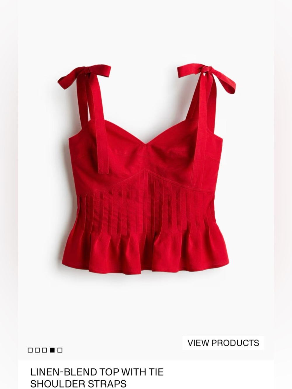H&M Linen-Blend Tie Shoulder Peplum Top - Red